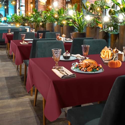 Image of sancua 2 Pack Burgundy Tablecloth 60 x 84 Inch, Rectangle 4 Feet Table Cloth - Stain and Wrinkle Resistant Washable Polyester Table Cover for Dining Tables, Buffet Parties and Camping