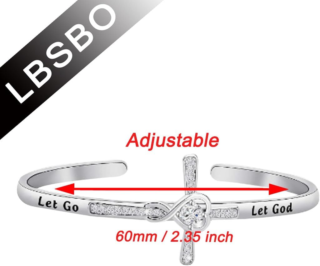 Faith Bracelet Let Go Let God Cross Bracelet Bible Verse Jewelry Christian Religious Jewelry - Image 2
