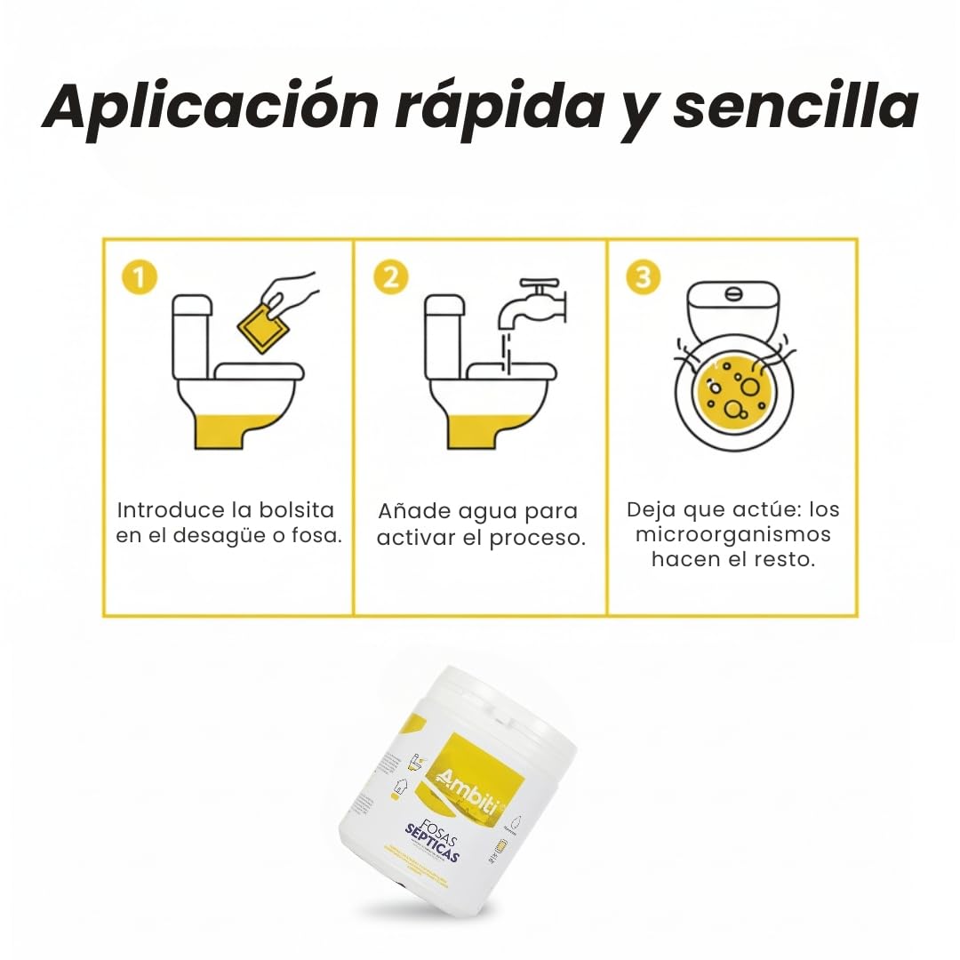 Ambiti Fosas Sépticas | Activador Enzimático Biológico en Monodosis | 20 Bolsitas Solubles de 20 g | Limpieza y Mantenimiento de Fosas y Desagües | Elimina Malos Olores y Evita Atascos