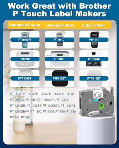 Image of TZe-231 12mm 0.47 inch Label Tape Compatible with Brother Ptouch PTD210 PTD220 | Replacement for TZe Tape 12mm 0.47 inch Laminated White Label Tape Compatible with Brother Ptouch PTH110 PTH111 PTD400, 4-Pack