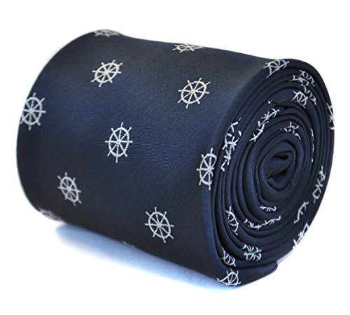 Navy Blue Tie with Ship Wheel Design, Premium Men’s Necktie for Office, Weddings and Formal Events