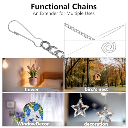 Image of SANGLE SOPFFY Stained Glass Window Hanging Chain, 4 Pcs 30 Inch Silver Metal Picture Hanging Chain Sunshine Catcher Stained Glass Window Panels Chains