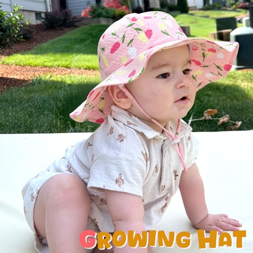 Image of HONGTEYA Baby Sun Hat Toddler Girl Beach Hat Sun Protection Adjustable Outdoor Summer Wide Brim Bucket Hat for Infant Kids