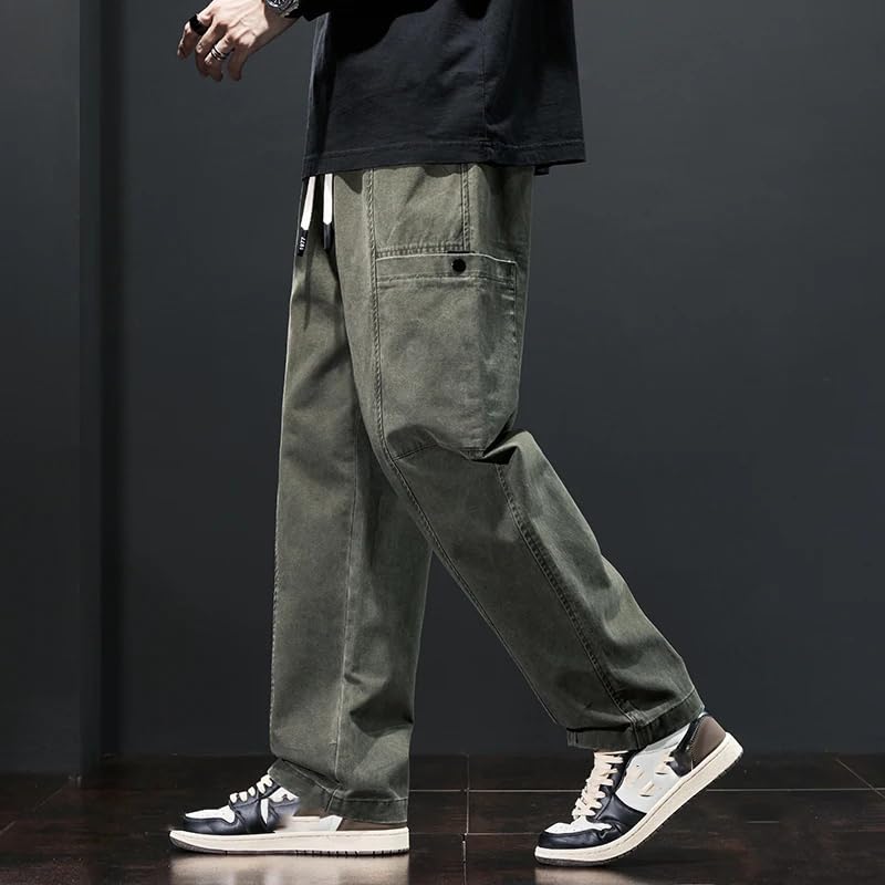 Men's Cargo Pants Solid Color Work Wear Straight Thick Casual Korean Jogger Trousers Male2