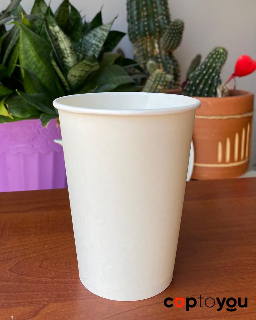 CUPTOYOU 12 oz beyaz tek kullanımlık karton bardak 300 ml, kahve, çay, ofis, ev ve parti kullanımı için bardaklar - 50'li paket