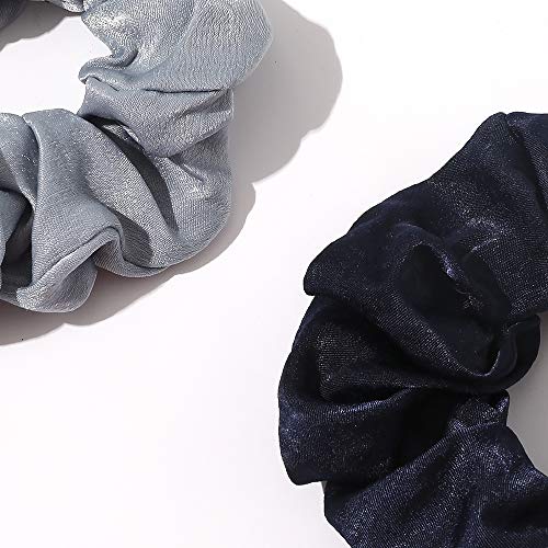 Image of Silk Satin Scrunchies Women Hair Ties - Ivyu Big Scrunchy Ponytail Holder No Crease Hair Bands Soft Elastic No Hurt Your Hair for Vsco Girl Women Blue