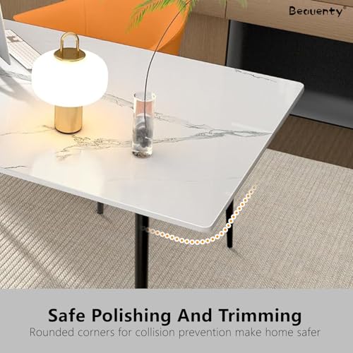 بيونتي طاولة طعام، طاولة مطبخ حجرية مقاومة للحرارة، 120 سم رمادي/ابيض، طاولة فناء مستطيلة حديثة مع ارجل معدنية قوية، طاولة داخلية وخارجية للفناء الخلفي (رمادي، 140 × 80 سم)