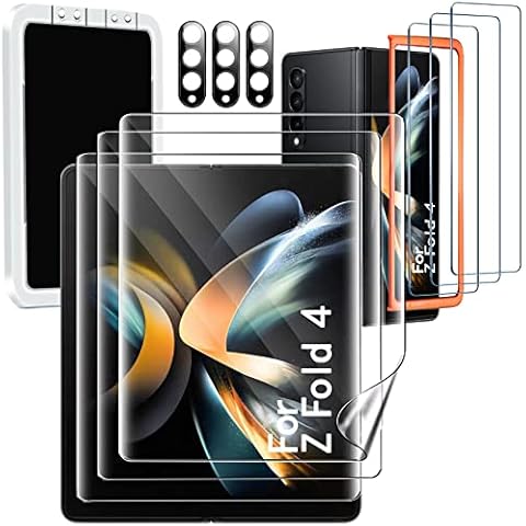 Milomdoi [9-in-1] for Samsung Galaxy Z Fold 4 5G Screen Protector [3 Pack Inside and 3 Pack Front] With 3 Pack Tempered Glass Camera Lens Protector with Mounting Positioner Accessories No bubbles Cover