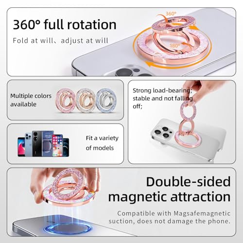 Image of Magnetic Phone Ring for MagSafe Phone Grip - [Super Magnet] Stylish Ring Holder Stand + Handmade Crystal gem Cell Phone Lanyard for iPhone 12-17 Serie Women Decor Accessories, Glitter Silver New