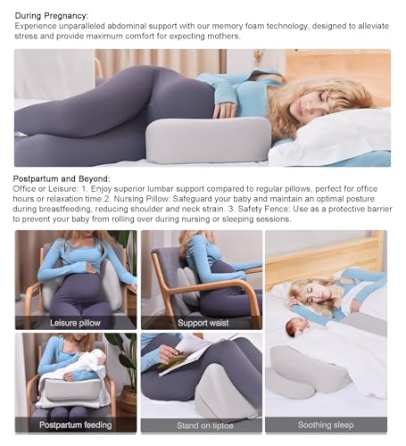 Weika 2DZYFZ-GREY Pregnancy Pillows For Sleeping, Upgraded Memory Foam Maternity Pillow thumb #3