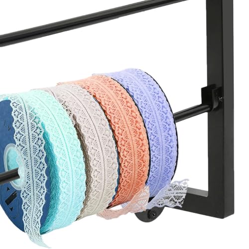 Image of Ribbon Organizer, 7 Tier Wall Mounted Metal Holder,Holiday /Birthday Gift Wrapping Organizer Storage Ribbon Storage Rack for Craft Cake Shop Flower Store,Tie Scarf Rack (Black)