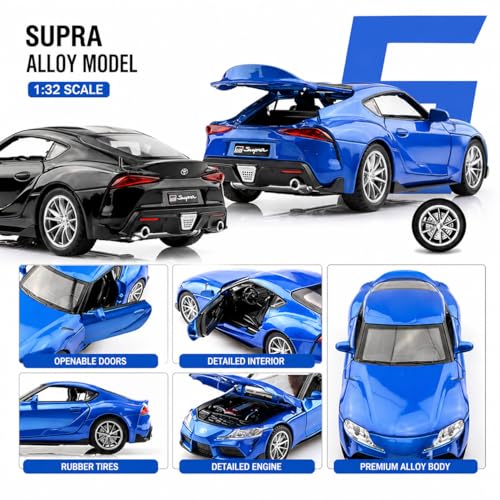 Image of Magicwand 1:32 Scale Die-Cast Metal Car Tayota Supra【Colors as Per Stock】 with 4 Openable Doors,Pull Back Action,Blinking Headlights & Sound【Pack of 1】