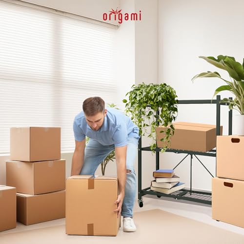 Image of Origami 2 Pack 3 Tier Folding Shelves, Storage Shelving Rack Unit with Wheels, Pewter