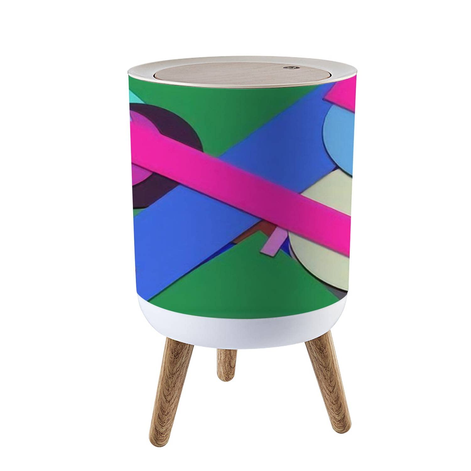 Amazon.com: Small Trash Can with Lid Flat Material Design Creative Trend  Seamless Garbage Bin Wood Waste Bin Press Cover Round Wastebasket for  Bathroom Bedroom Kitchen 7L/1.8 Gallon : Industrial & Scientific