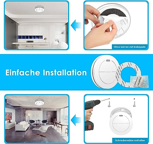 Vernetzter Rauchmelder mit 10 Jahre Batterie, Stummschaltung und Test, Feuermelder vernetzt mit...