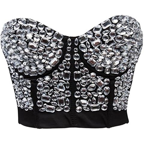 Alivila.Y Fashion Womens Rhinestone Clubwear Corset Top Party Bra 913-Silver-L Cover