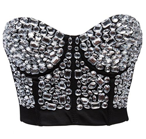 Alivila.Y Fashion Womens Rhinestone Clubwear Corset Top Party Bra 913-Silver-M