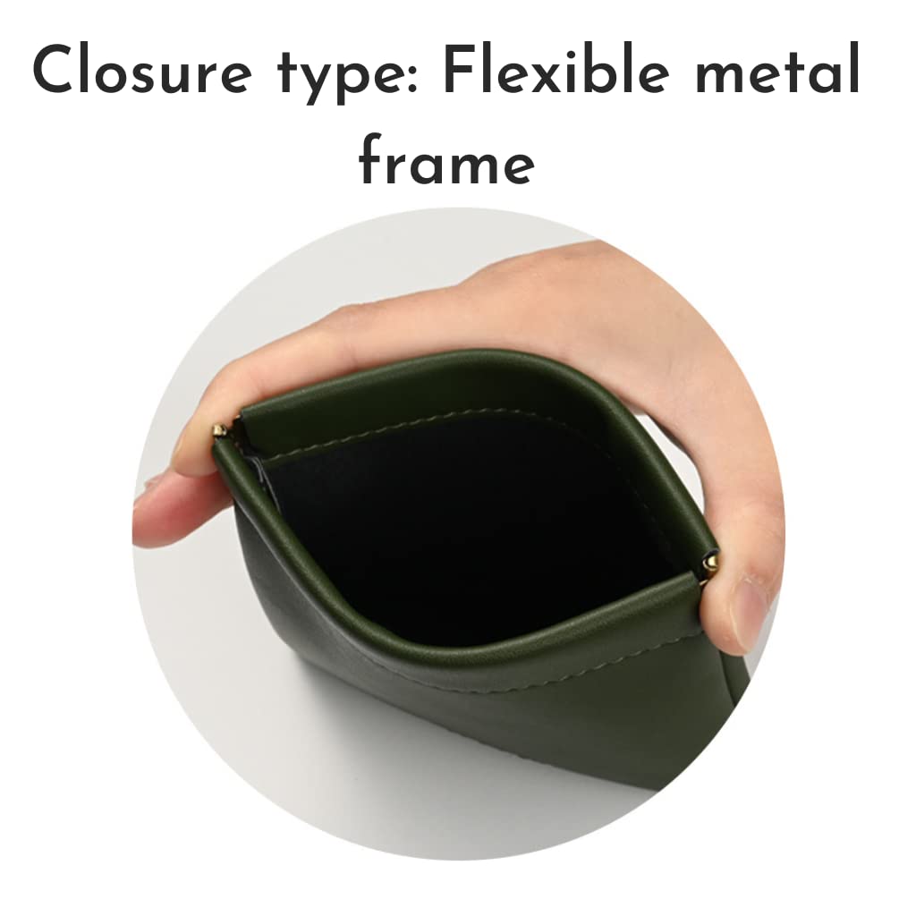 Aropana Self Closing Leather Pouch Portable Earphone AirPods Pouch Mini Storage Jewellery Bag Coin Card Holder for Men & Women (8.5CM × 11CM) Deep Green 3