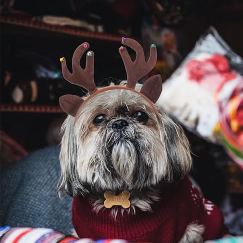 Diadema de reno navideña para perros y gatos miniatura 3