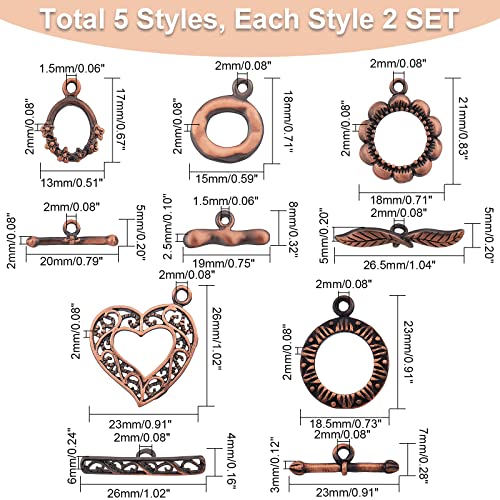 SUPERFINDINGS 10 Sets 5 Styles Brass Toggle Clasps Red Copper OT Buckle Rack Plating Jewelry Clasp Connectors for DIY Jewelry Making Crafts - Image 2