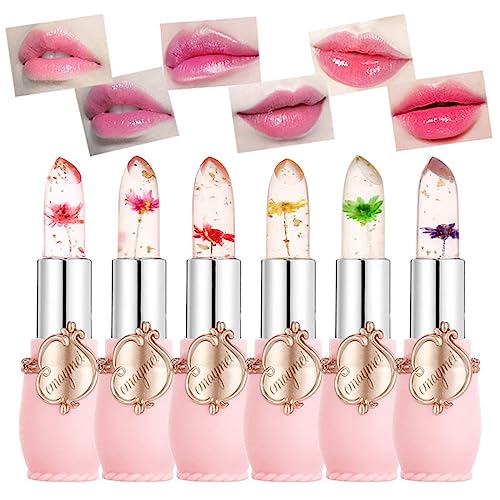Layhou 3 Piezas Jelly Pintalabios Lápiz Labial, Pintalabios Magico Larga Duracion Hidratante Transparente Lipstick con Flor, para Mamá Niña Regalo Cumpleaños