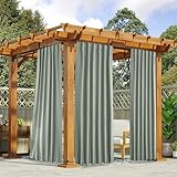 NICETOWN 2 Panels Weighted Outdoor Curtains for Patio Waterproof Pocket & Back Tab Top & Bottom, Windproof Privacy Thermal Curtains Light/Cold Block for Pergola with Rope, W52 x L84, Sage Green