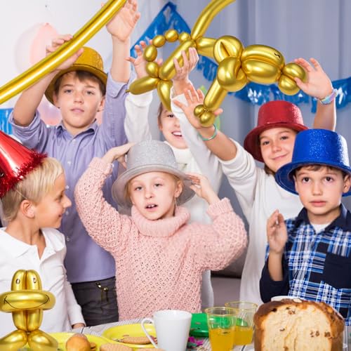 Image of LXZFCRG 260 Long Balloons, Shiny Metallic Latex Twisting Balloon for Balloon Animals, Magic Balloons for Birthdays Wedding Party Decorations 100pcs (Metallic Gold)