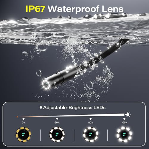 Cámara de inspección endoscópica zealtron T66 con luz, pantalla IPS HD de 4.3", lente de 8 mm impermeable IP67 y cable semicircular de 16.5 pies miniatura 6