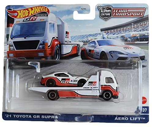 Hot Wheels '21 Toyota GR Supra et Aero Lift, finition Premium Team Transport en métal