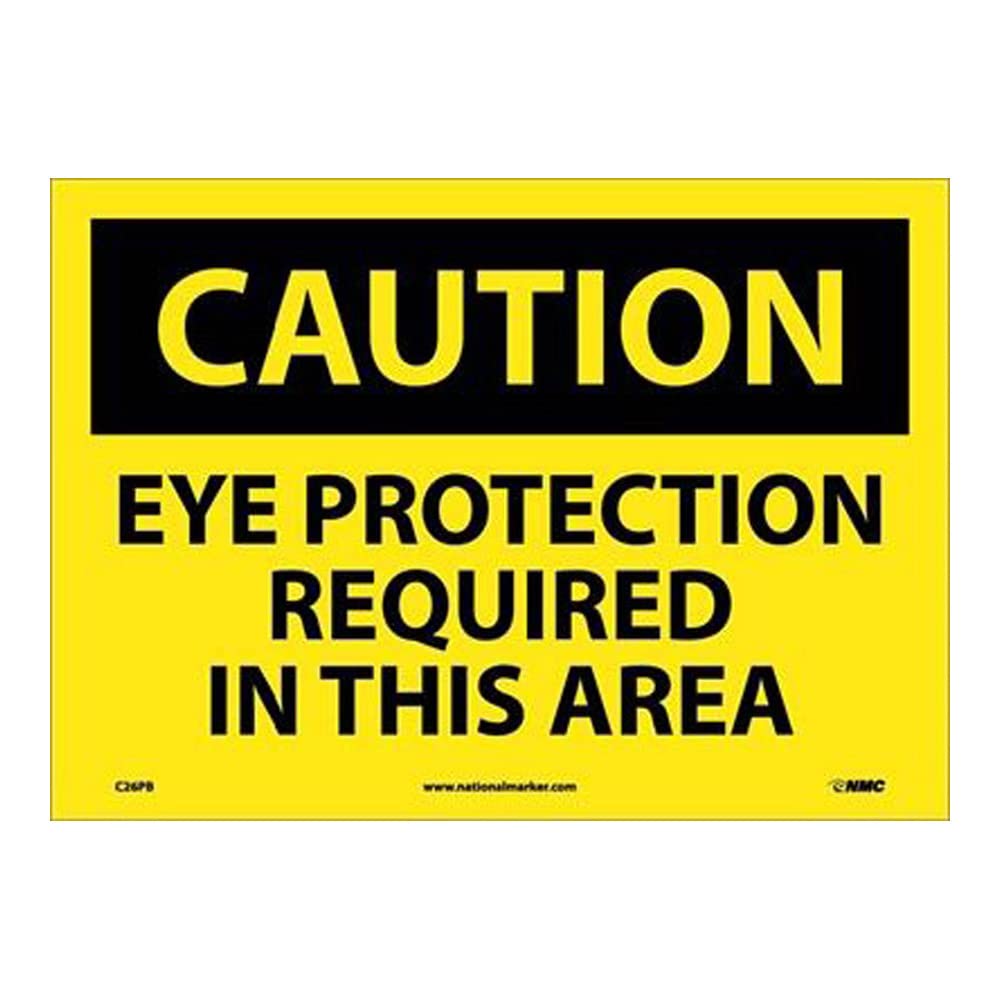 National Marker C26PB Black/Yellow Pressure Sensitive Vinyl "Caution Eye Protection Required in This Area" Sign, 10" Length x 14" Width