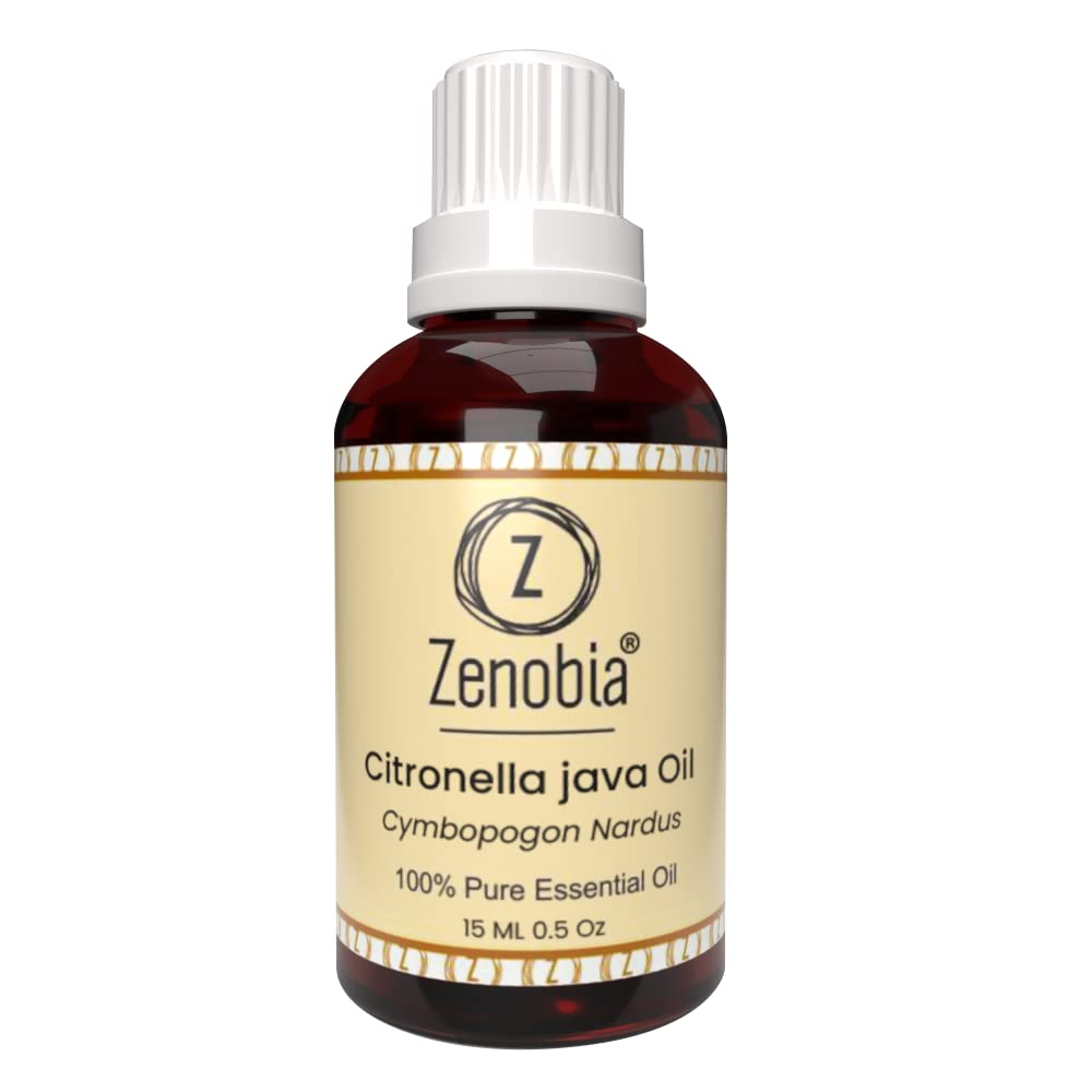 Zenobia Citronella java oil Essential Oil- Cymbopogon Nardus - 100% Pure, Natural & Premium Therapeutic Grade Oil for Strengthened & Shiny Hair, Beard, Face, Dry Skin Care, Body Moisturizer-15ml