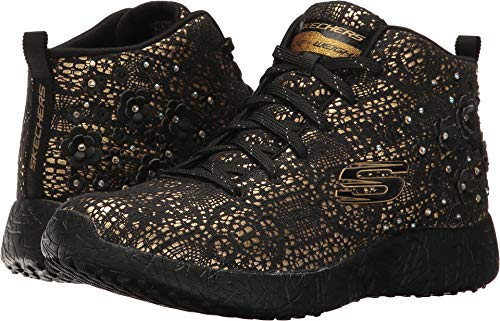 Skechers Women's Burst Seeing Stars High Top,Black/Gold,US 8.5 M