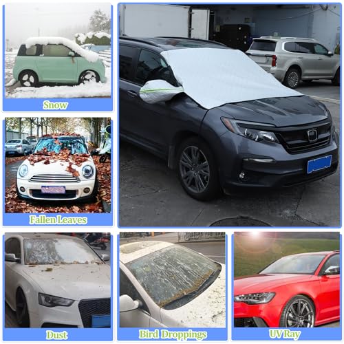 Image of Windshield Snow Cover Compatible with Honda Pilot 2003-2024, Car Snow Cover, Front Windshield Sunshade, Exterior Windscreen Sun Shade, UV-Rays Sun Ice Snow Frost Protector, 4-Layer Windshield Cover