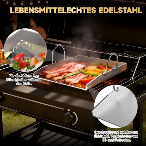 Camxon Universelle Edelstahl Plancha Grillplatte 40.5×31CM mit 4MM verdickt, mit Fettablauf, Spülmaschinenfest inkl. für BBQ Gasgrill & Kohlegrill Geeignet 5