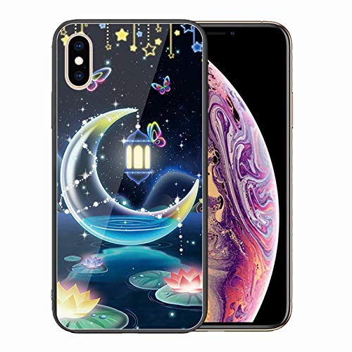 Urhause Tempered Glass Cover Compatible with iPhone XS Max Case Glossy Mirror Case Ultra Thin Starry Sky Hard Cover Sweet Night Tempered Glass + Soft Silicone Skin Cover Bumper Anti-Scratch Cover