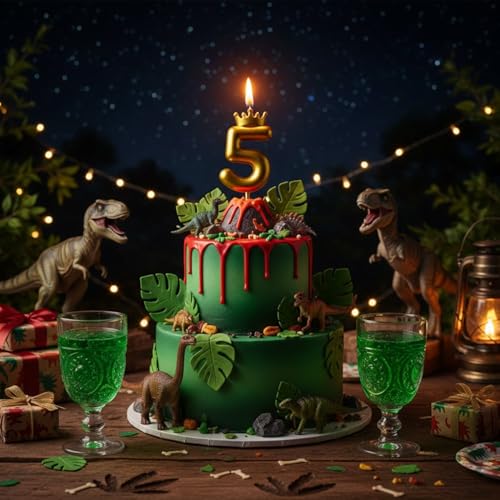 Image of Rozi Decoration Number 5 Birthday Candle for Cake with Crown Design | Gold Metallic Number Candle with Stick | Fifth Birthday Cake Topper for Baby, Kids and Party Celebration