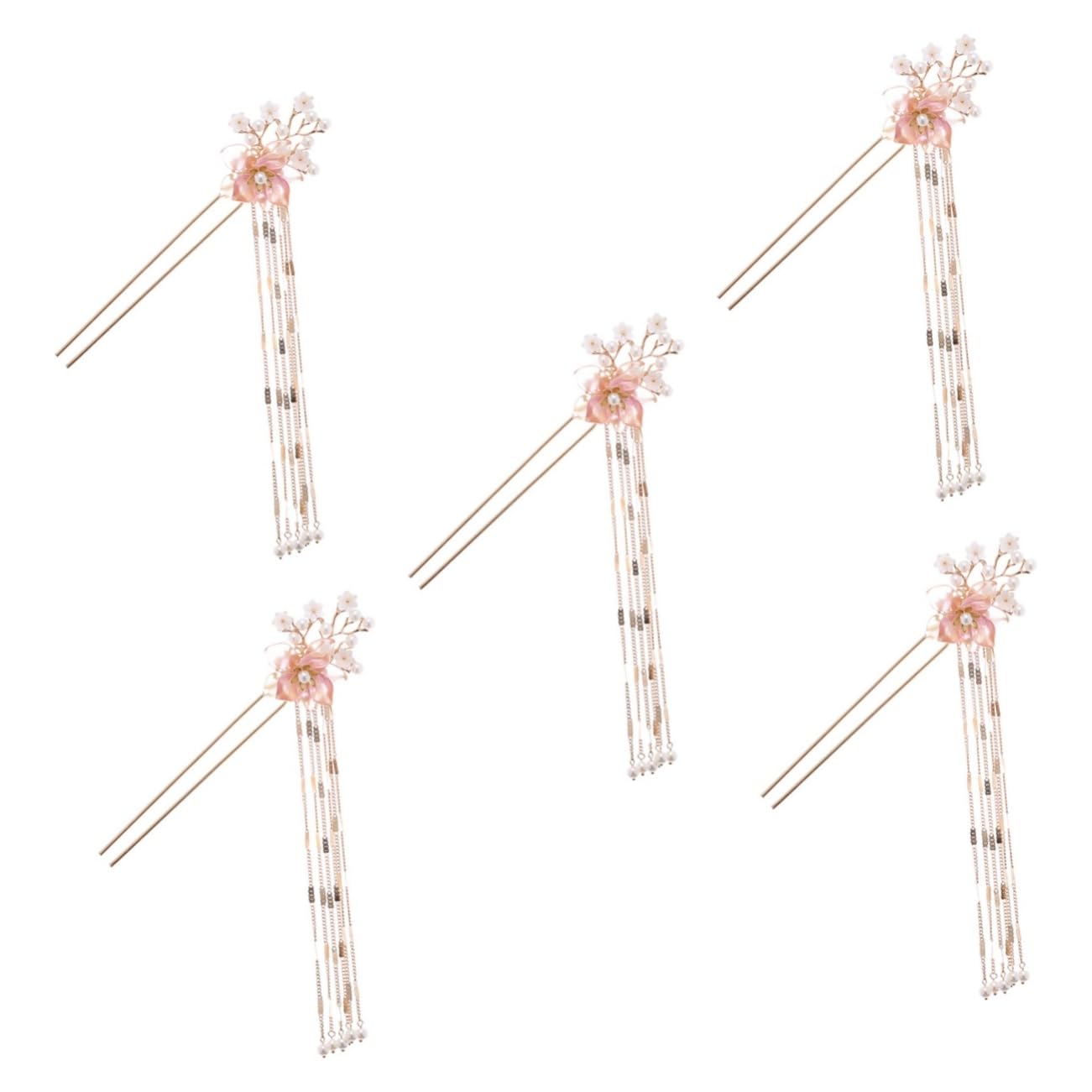 minkissy Hanfu - 5 forcine per capelli cinesi da sposa, con perle e fiori, fermagli per capelli da donna, stile retrò, per sposa, copricapo con nappa, forcina per capelli da ragazza