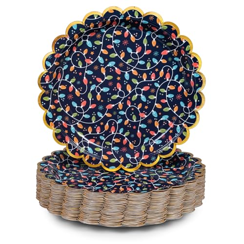 Image of Confettiville Christmas Paper Plates, 50-Count Disposable Christmas Dinner Plates, Scalloped Gold, Party Supplies