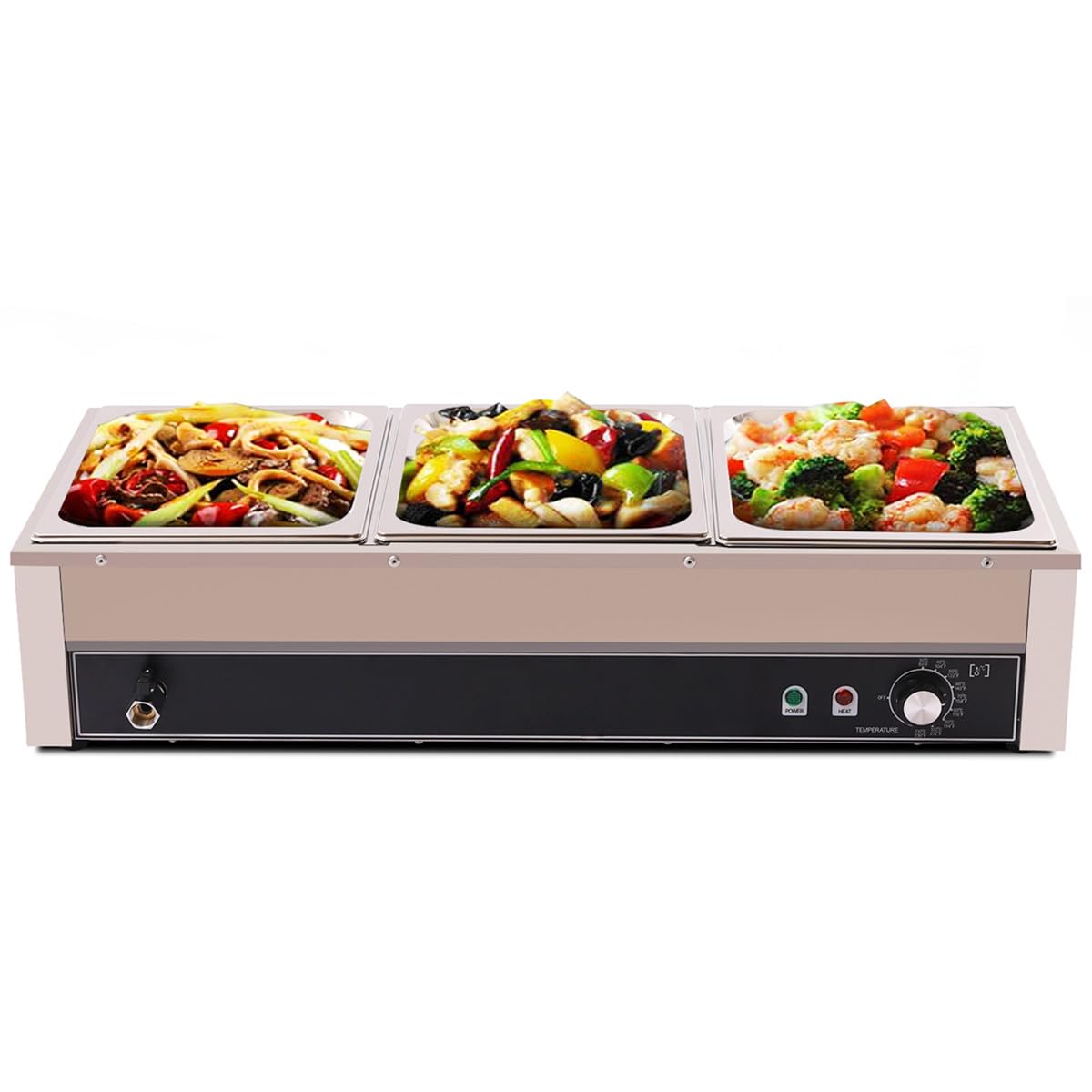 Electric Buffet Steam Table Food Warmer, 1500W 3-Pan Commercial Bain Marie Buffet Warmer, 21Qt Countertop Steam Food Warmer Server, 86?-230?Temp Control, for Party Catering Restaurant