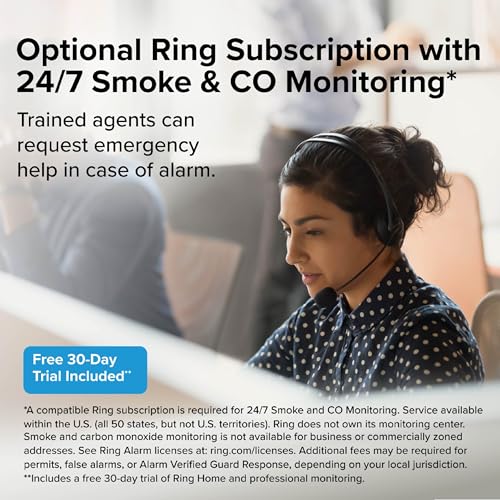 Image of Kidde Smart Smoke and Carbon Monoxide Detector, Ring App Enabled for Real-Time Notifications, Wire-Free Interconnectivity, AA Battery Powered