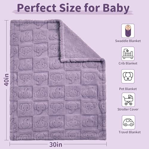 Image of Pro Goleem Elephant Baby Blanket, Baby Fleece Blanket for Boys & Girls, 30 inch x 40 inch Soft Crib & Stroller Blanket for Newborns and Toddlers, (Purple)