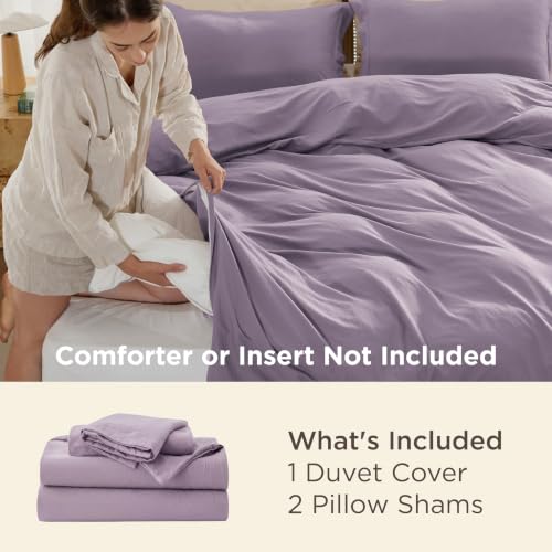 Image of Bedsure Prewashed Duvet Cover Full, Cotton-Like Bedding Set, Dusty Purple | Ultra Soft, Relaxed Texture, 80 inchx90 inch Breathable Comfort, Hidden Zipper, 8 Corner Ties, Easy Care, OEKO-TEX, Year-Round Use