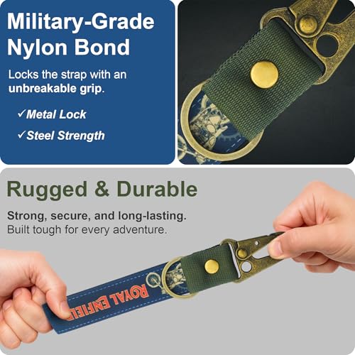 Image of SnapStrap RoyalRide Carabiner Keychain Compatible with Royal Enfield Strong Heavy-Duty Metal Clip with Fabric Key Ring Bike Accessory