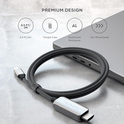 Image of Satechi USB C to HDMI 2.1 8K Cable, with 8K @ 60Hz and 4K @ 120Hz, Type C to HDMI Cable, Thunderbolt 3 /4 Compatible for MacBook Air /Pro /Neo, iPad Air /Pro, iPhone 17 and More (6.5 ft /2m)