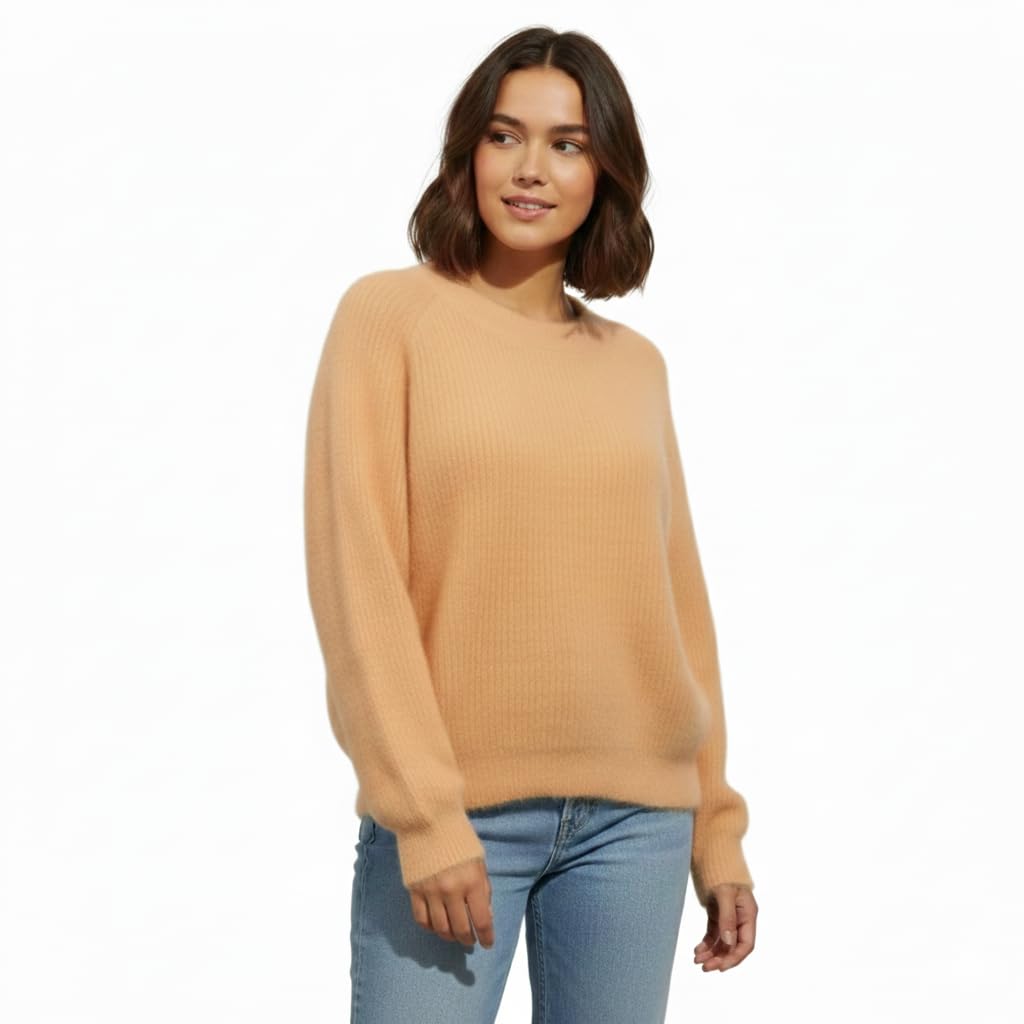 Women's Peach Cable Knit Sweater Long Sleeve Crewneck Oversized Pullover Top Bust 43-image-23