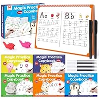 Large Magic Grooved Practice Copybook 5 Pack, Reusable Grooved Handwriting Workbook with Handwriting Aid Magic Pen, Learn to Write Number Letter Tracing for Kids 3-8 Preschool Calligraphy