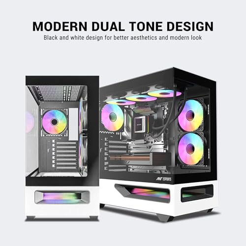 Image of Ant Esports Crystal Spectra Computer Case /Gaming Cabinet - Black & White | Pre-Installed 5 ARGB Infinity Mirror PWM Fans