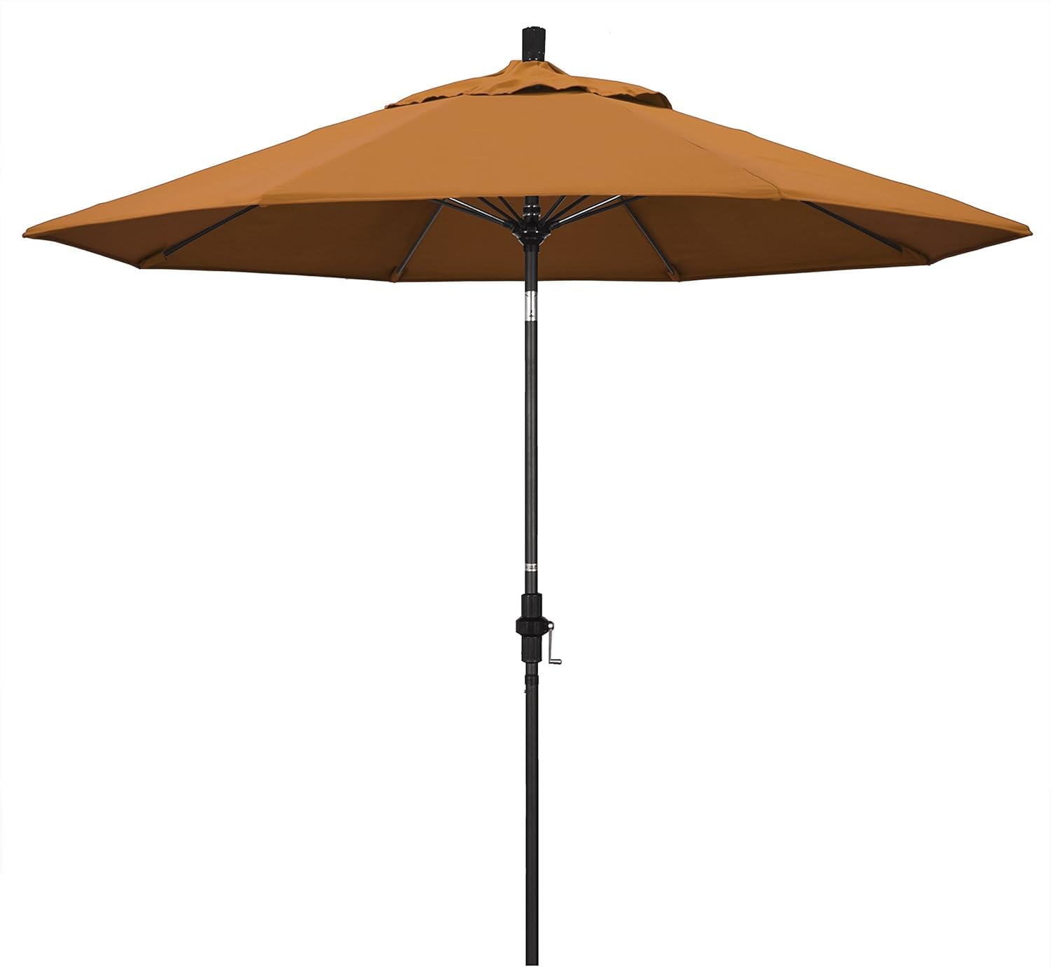 Photo 1 of California Umbrella 9' Round Crank Lift, Collar Tilt, Aluminum Pole, Fiberglass Rib Patio Umbrella, Black Finish, Sunbrella Tuscan