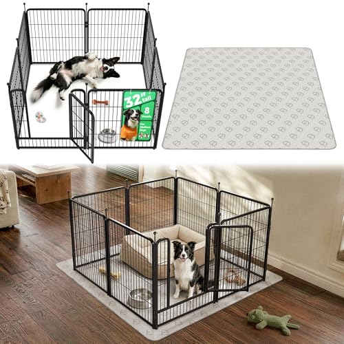 Image of FXW Rollick Unleashed Dog Playpen for Indoor, Yard, RV Camping, 32 inch 8 Panels Dog Pen with Washable Pee Pad for Small and Medium Dogs, Black│Patented
