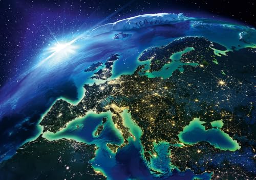 Ulmer Puzzleschmiede - Puzzle Lights of Europe - klassisches 1000 Teile Puzzle - spektakuläres Puzzlemotiv von Europa aus der Weltraum-Perspektive bei Nacht
